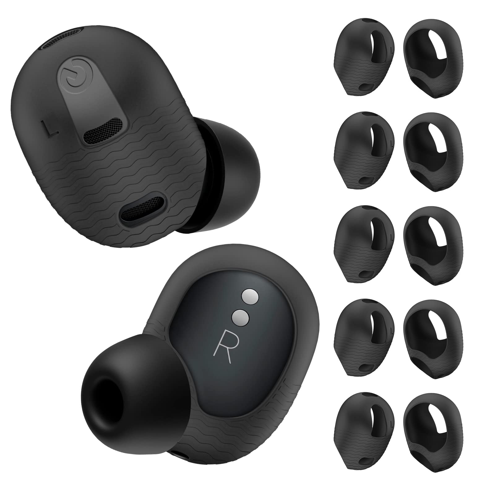 [5 Pairs] Pixel Buds Pro Ear Covers WOFRO [NOT Fit in Case] Sport Anti-Slip Anti Scratches Silicone Ear Tips Protective Ear Hooks Wing Accessories Compatible with Google Pixel Buds Pro (5-Black)