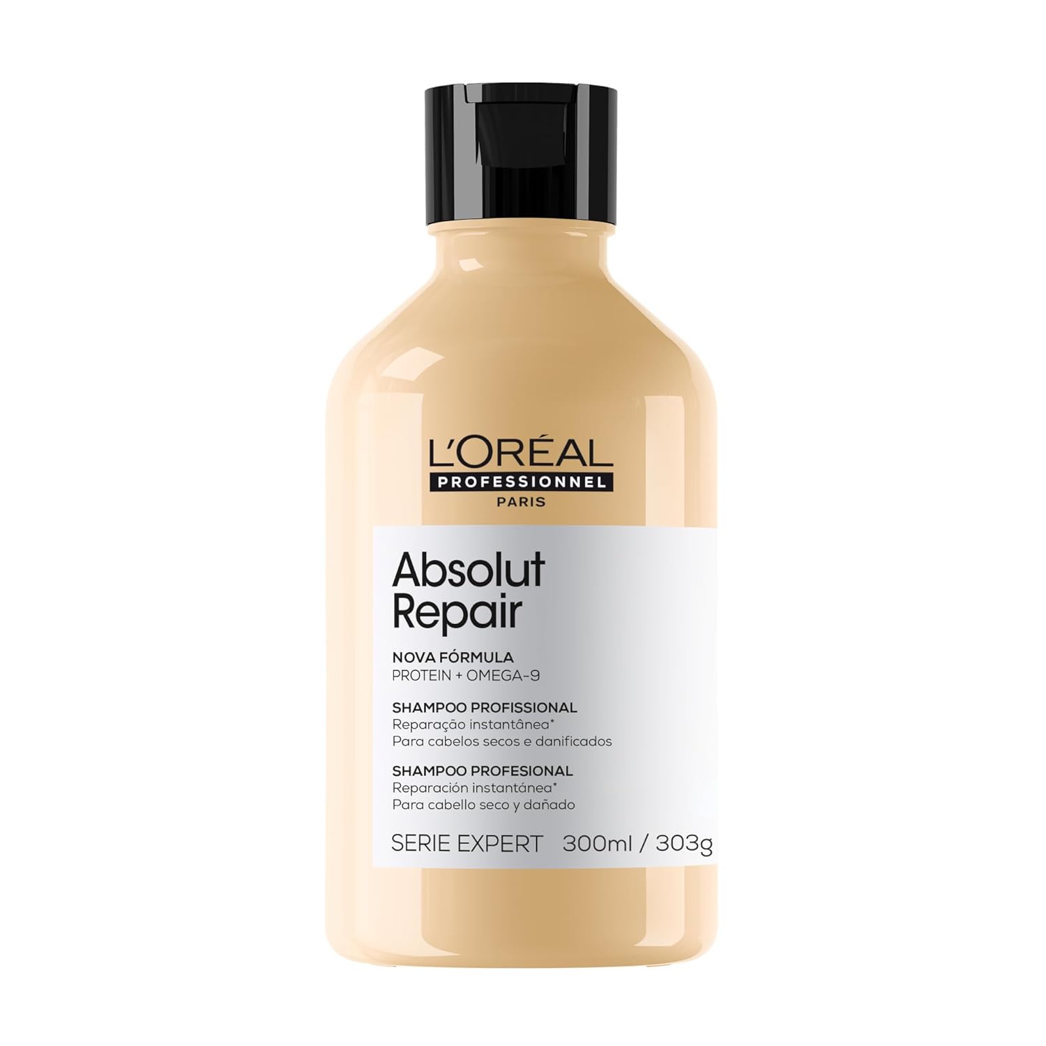 L'Oréal Professionnel Shampoo Absolut Repair, Repara Danos e Promove Brilho, Com Quinoa & Proteínas, Para cabelos secos e danificados, 300ml