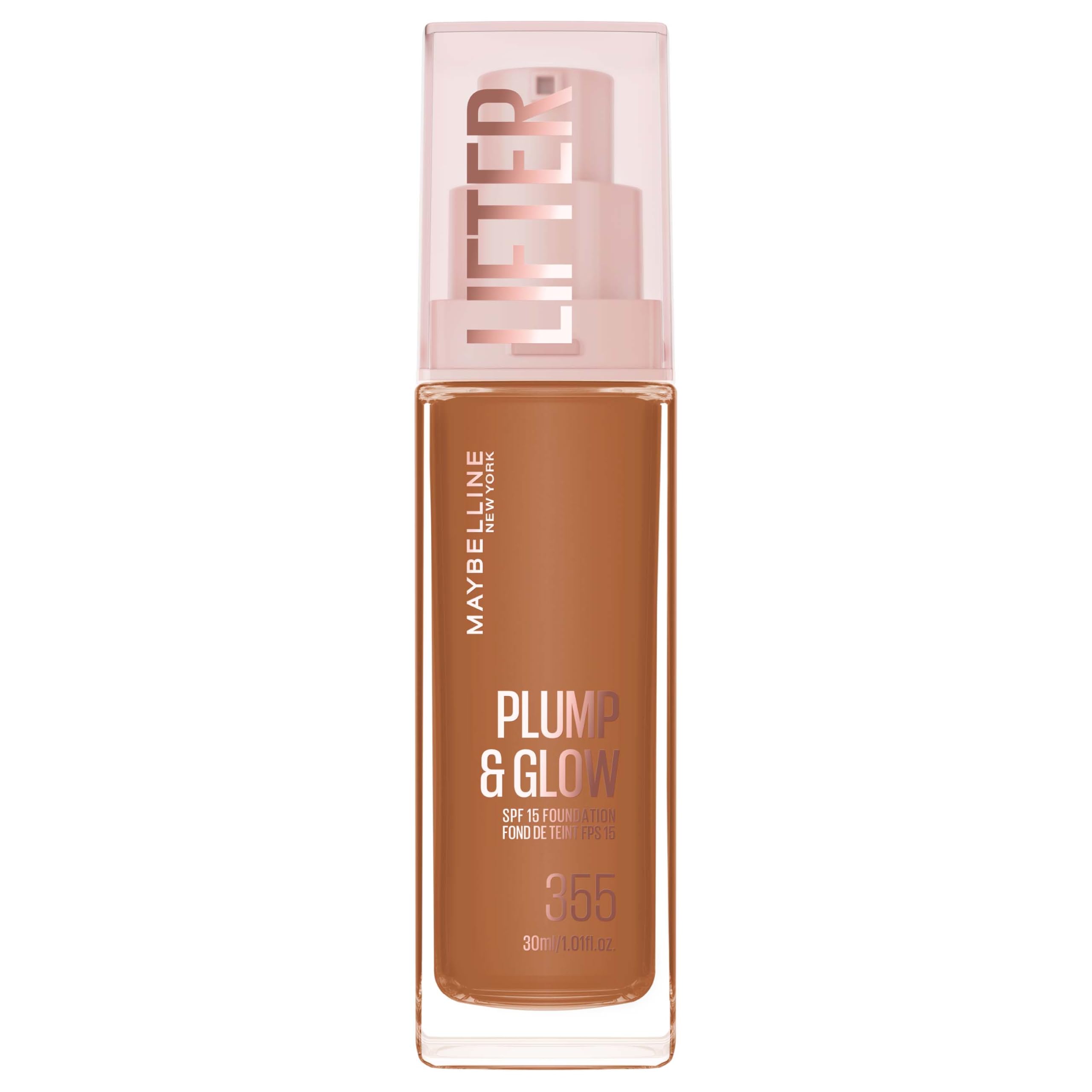 Maybelline New York Lifter Foundation, Flüssiges Make-up für strahlenden Teint mit Hyaluron und Niacinamid, polstert auf & spendet Feuchtigkeit, Nr. 355, 30 ml