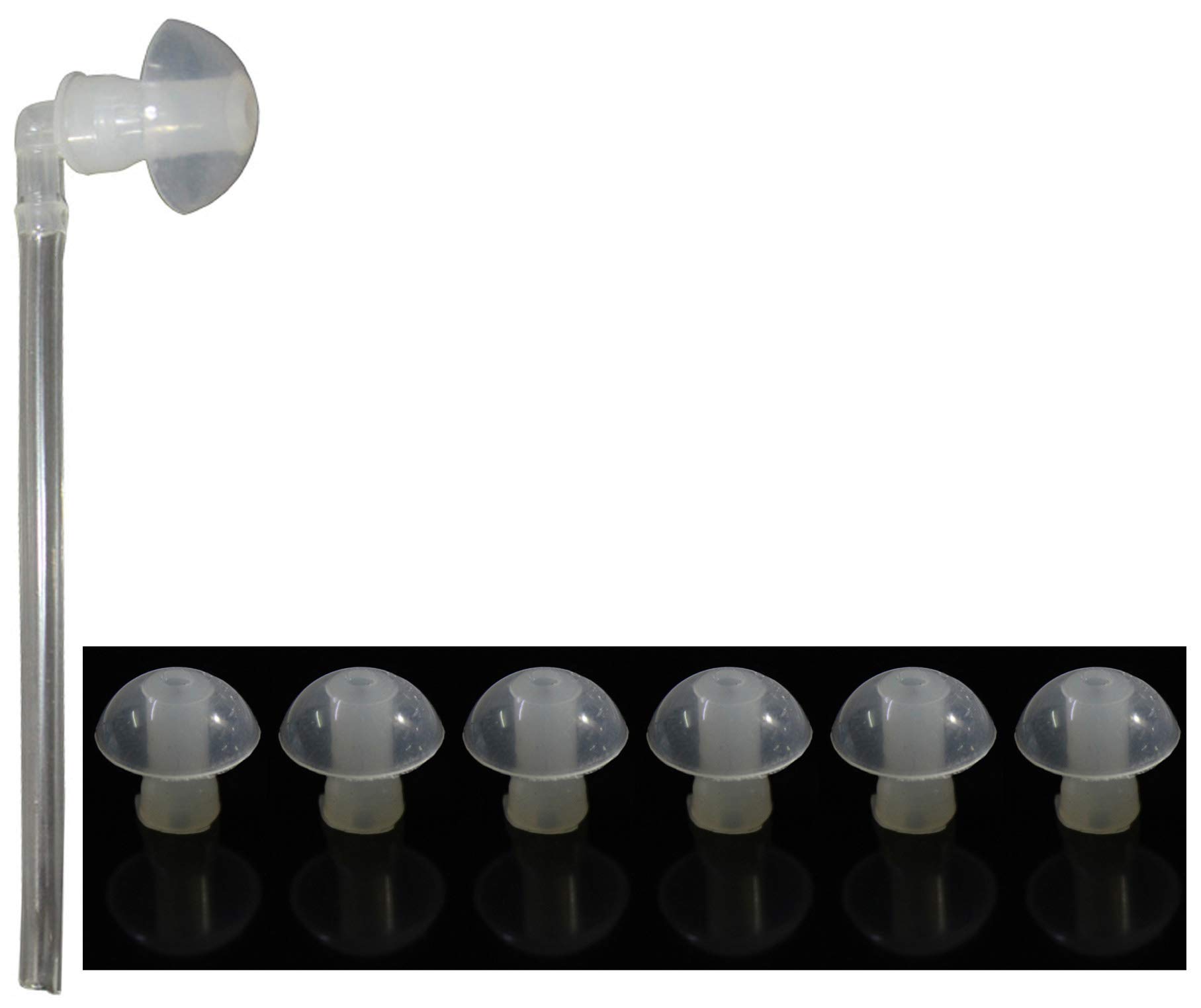 fcs 6 piece hearing aid domes ear tips silicone earplug domes for bte hearing instruments ear tip replacement with tube and elbow connectors(large- 14mm), transparent