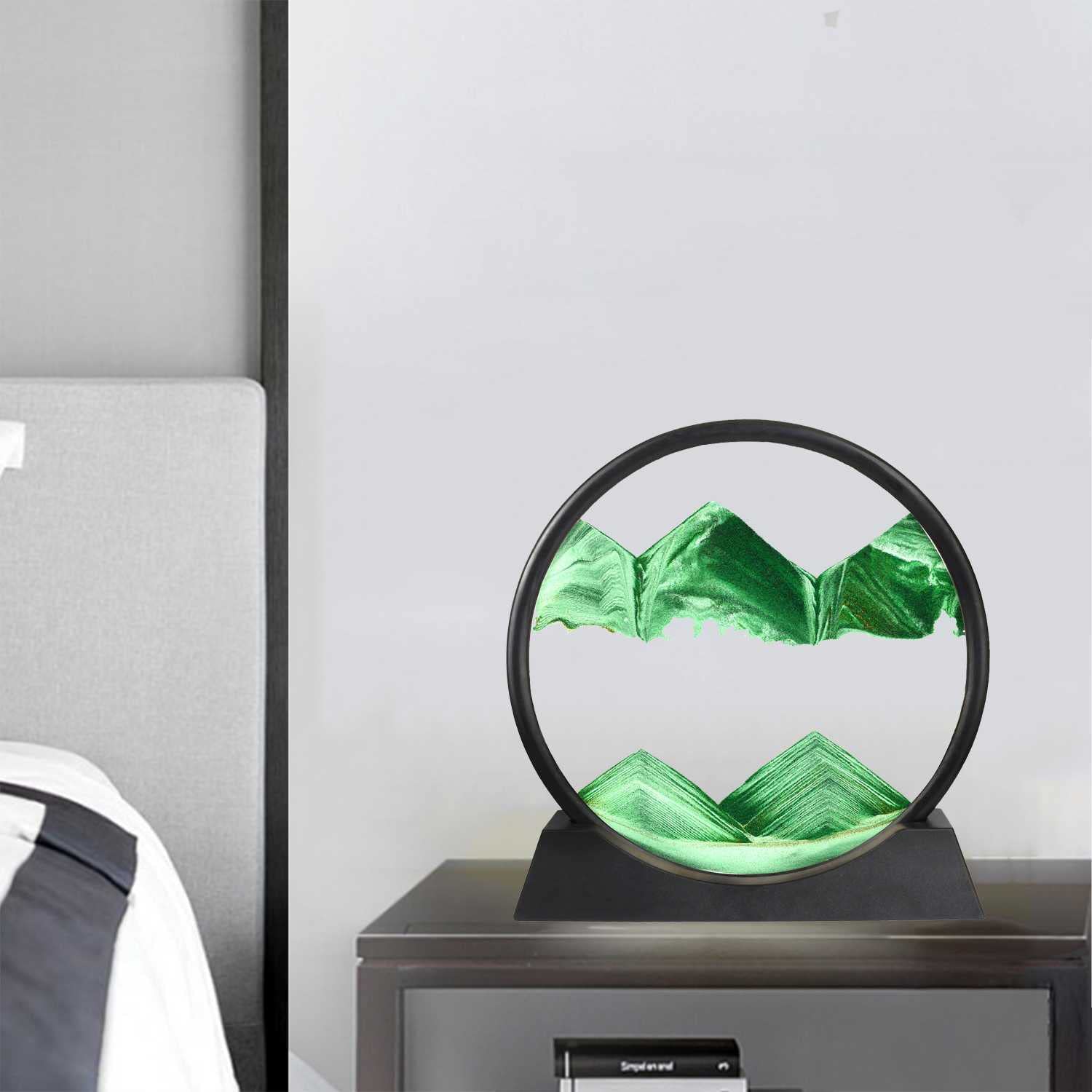 SAHROO Moving Sand Art Picture,Sandscape,3D Moving Sand Picture,Mobile Hourglass Sandscape,Round Glass Dynamic Flowing Sandaing,Quicksandaing for Home and Office Desktop Décor/E/7.48Inch