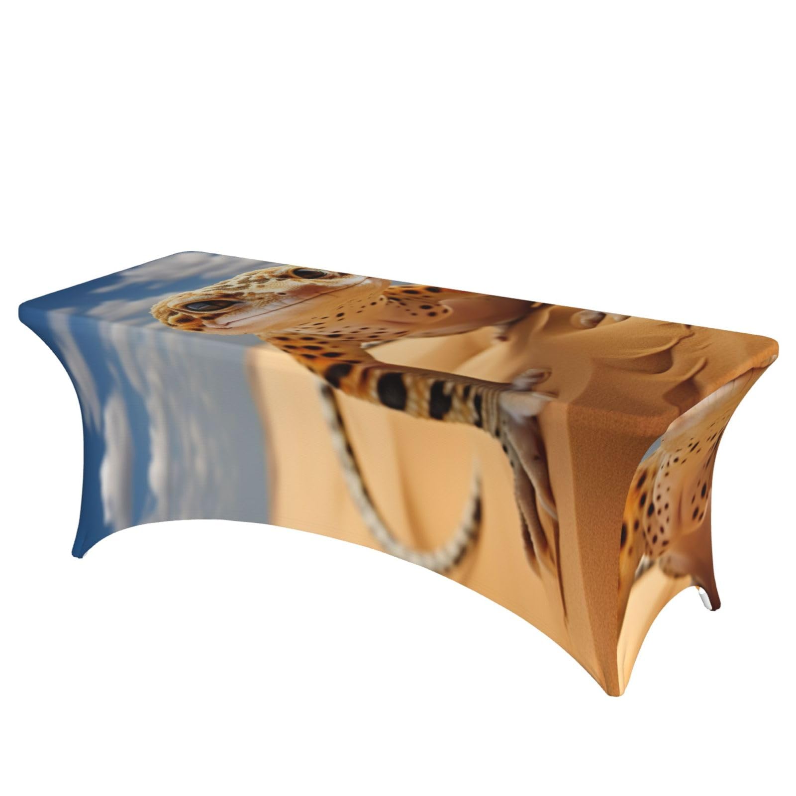 NImongt Sand Leopard Gecko Print Elastic Rectangular Tablecloth Holidays Family Banquet Wedding Party Table Cover