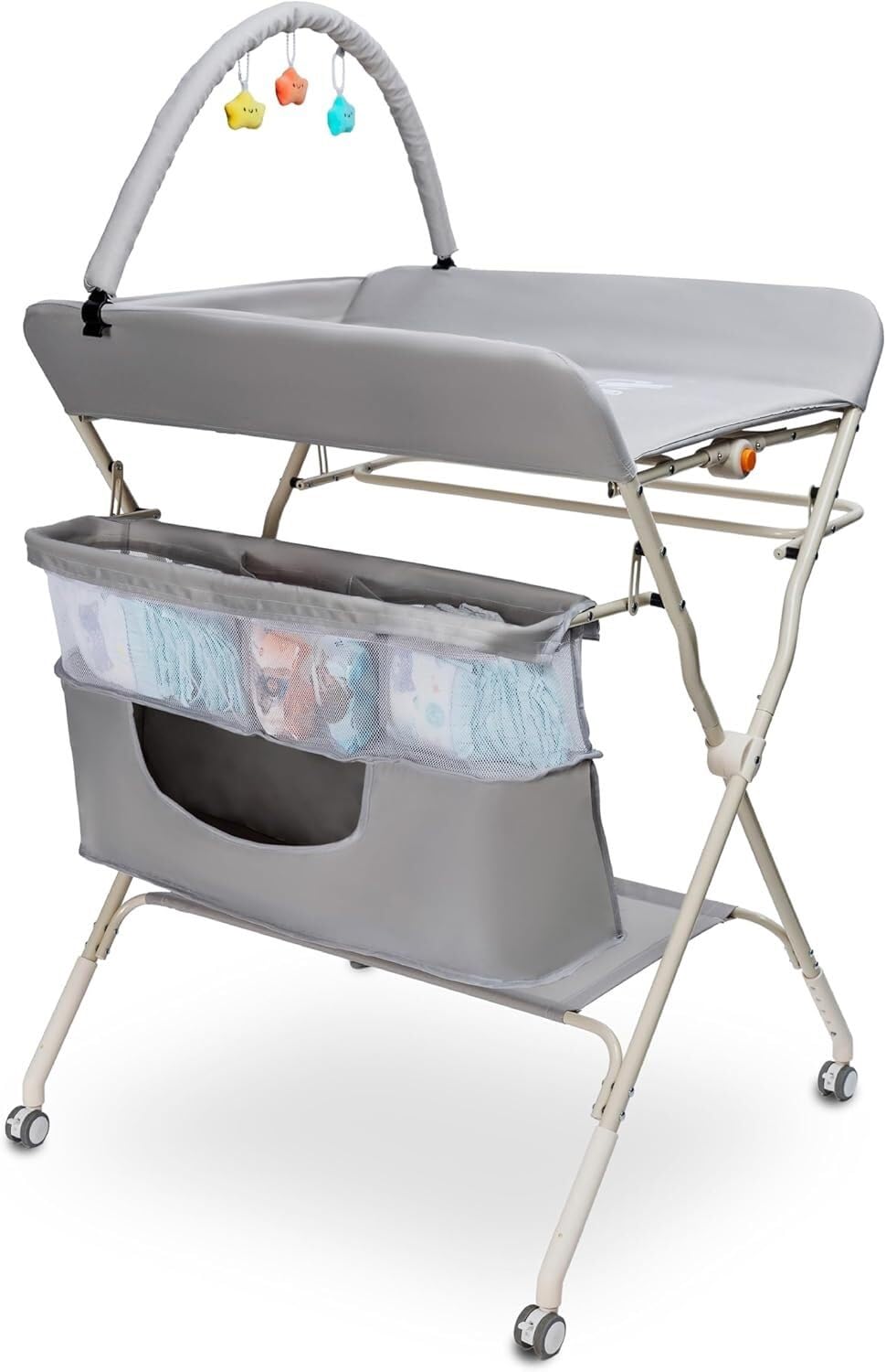 Mesa for cambiar pañales con ruedas – Unidad de altura ajustable de 5 niveles con estantes de almacenamiento – Estación, ergonómica y respetuosa con la espalda for recién nacidos