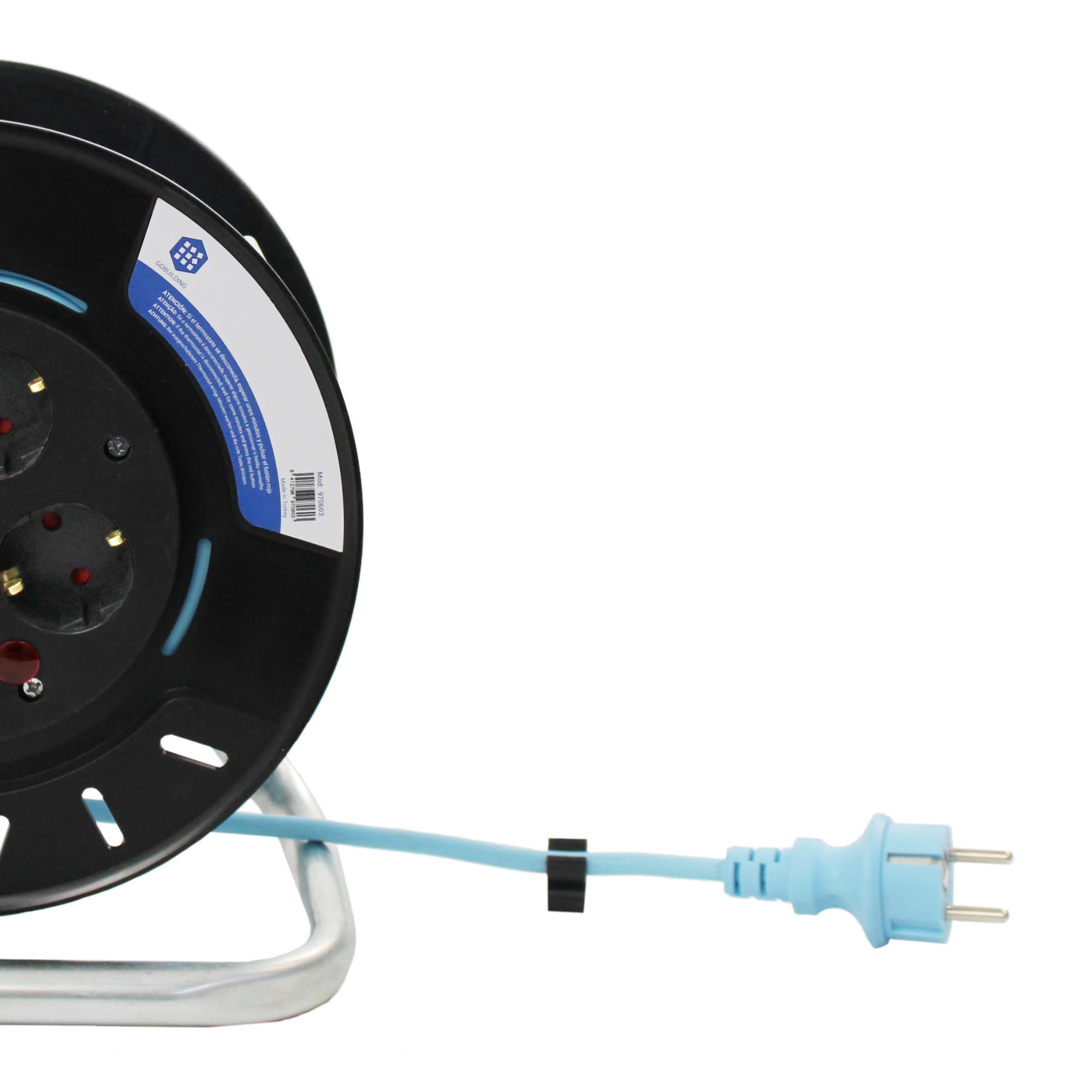 Alargador Enchufe 20 Metros - Alargadera Enrollable 20 Metros, Extensible Eléctrico IP20, Regleta Enrollable 4 Enchufes, 2300W, 230V, Cable 1mm, Enchufe Schuko Tipo F, 24x15x26 cm