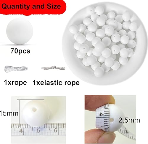 Miniatura 2 de 70 cuentas de silicona a granel, cuentas de silicona de 0.59 pulgadas a granel redondas de goma para hacer llaveros, cuentas focales de silicona,