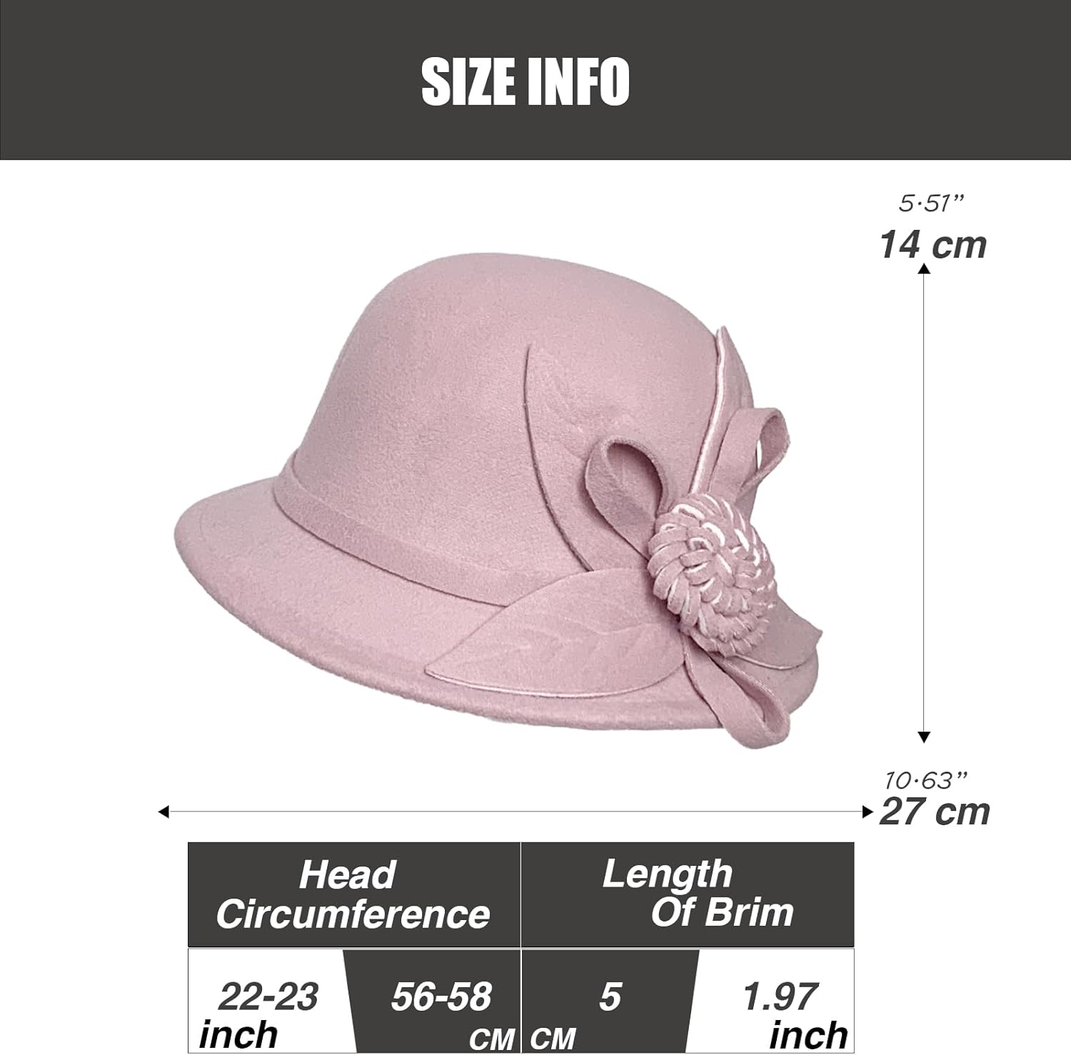 Woolen Cloche Hat for Women, 1920s Vintage Flower Bucket Hat Winter Warm Church Bowler Cap, 56-58cm - Image 6