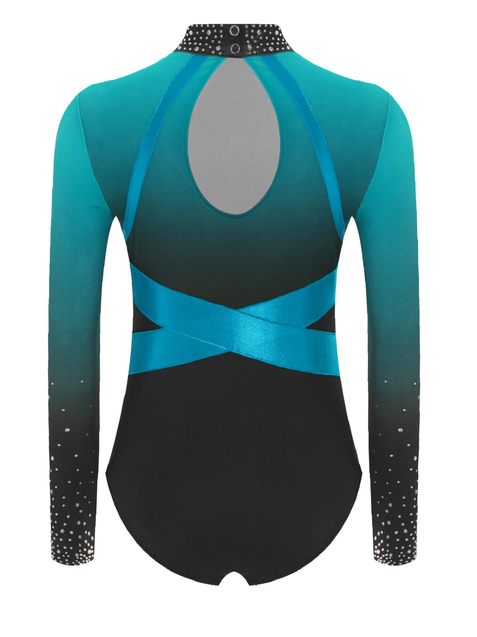 4tlg.Mädchen Turnanzug Glitzer Gymnastikanzug mit Shorts Hose und Haargummi Langarm Gymnastik Leotard Tanzkleidung Set