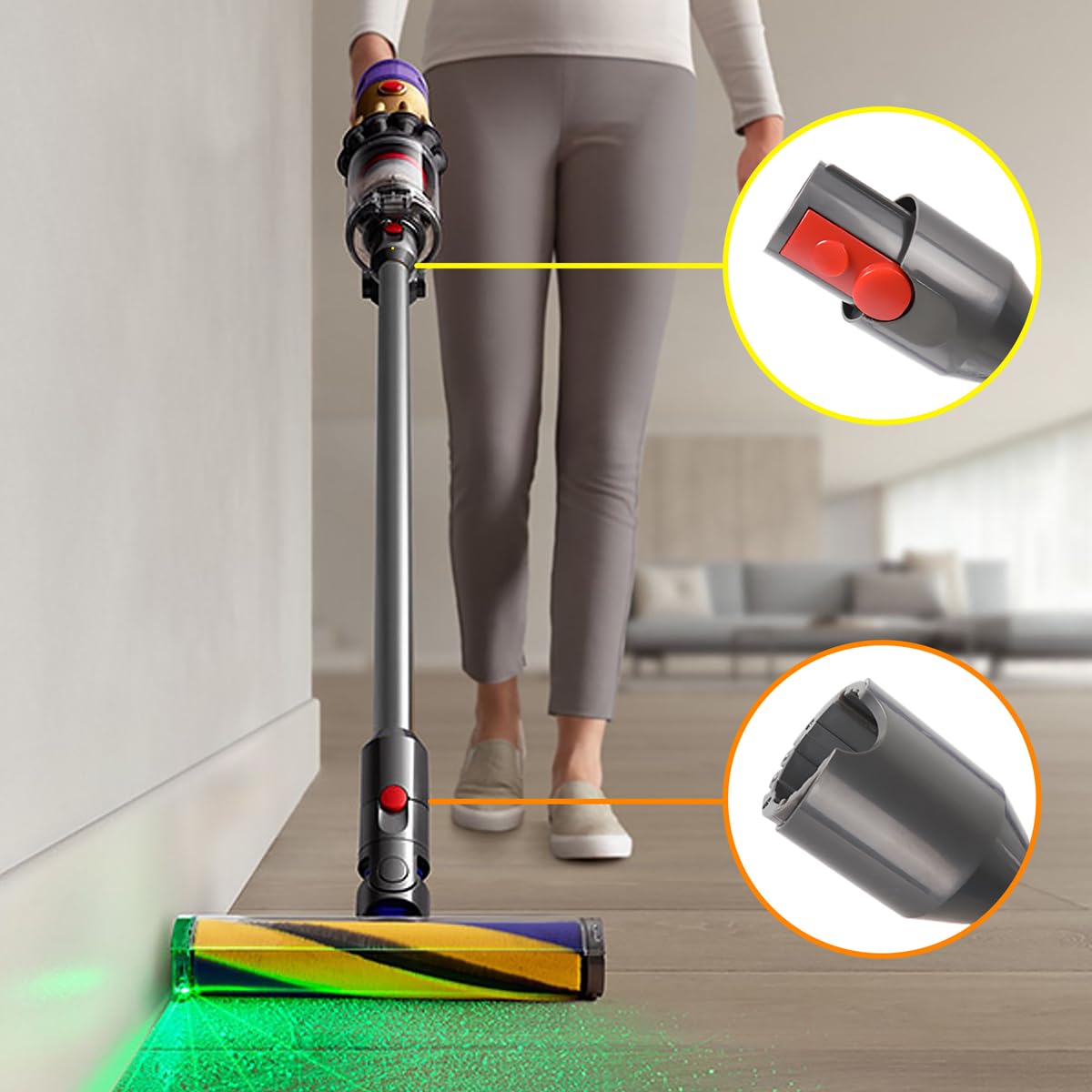 Tube Extension pour Dyson V12 Detect Slim Aspirateur, Tube Rallonge de Rechange pour Dyson V10 Digital Slim, Tige Rigide Télescopique avec Dégagement Rapide Baguette Accessoire, 74cm - Gris