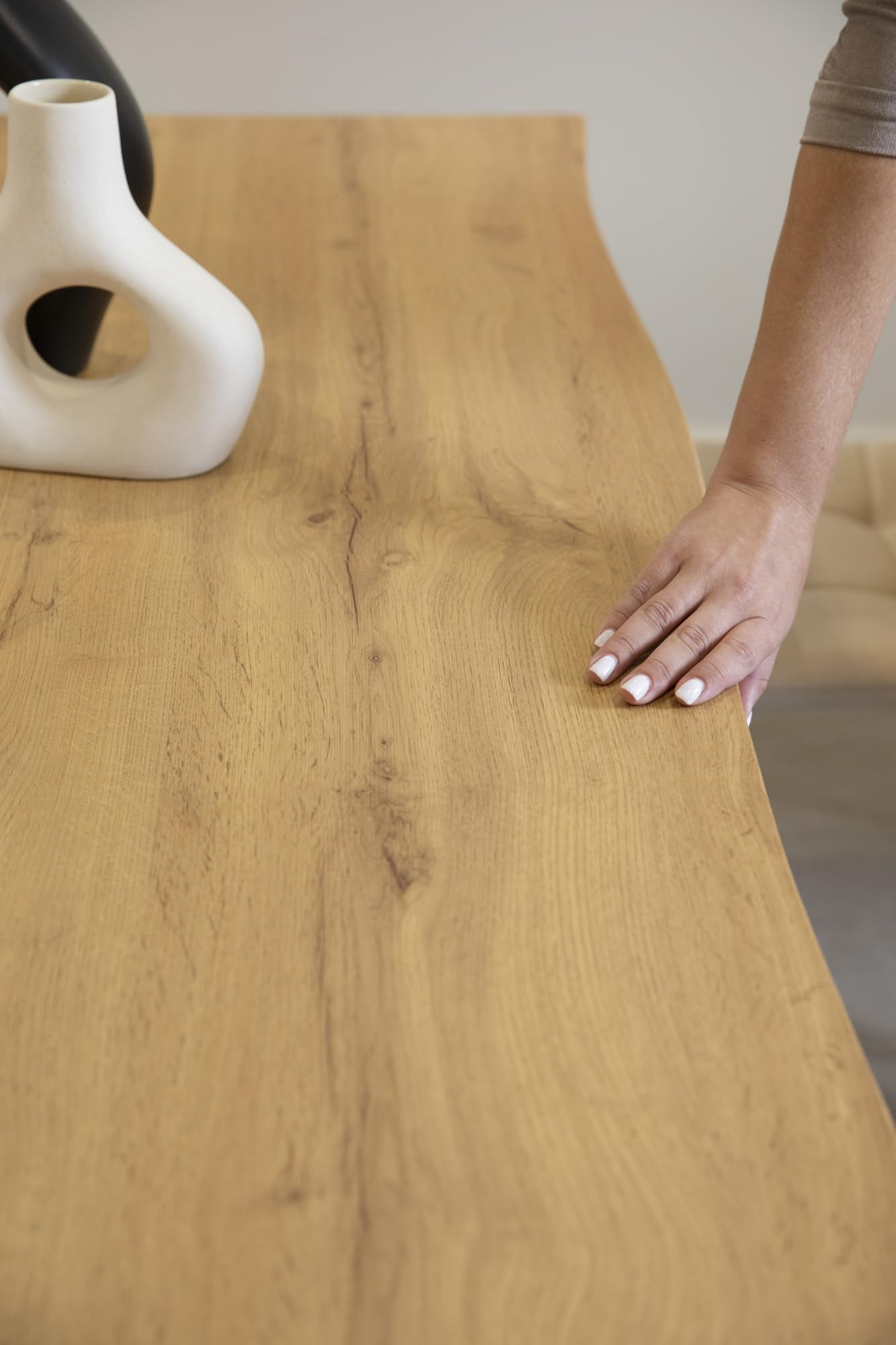 DUPI Mesa de Comedor Fija Nordic, Efecto Madera Natural, Patas Metálicas Grafito, Diseño Industrial, 140x90cm