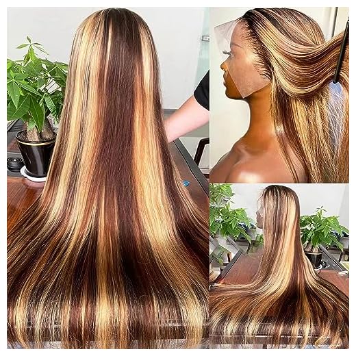 13X6 Highlight Ombre Lace Front Wig Human Hair For Women 150% Density Honey Blonde Straight Lace Front Wigs Human Hair With Baby Hair Glueless Lace Front Wigs Human Hair Pre Plucked Full And Thick（26INCH P4/27 Highlight Ombre )
