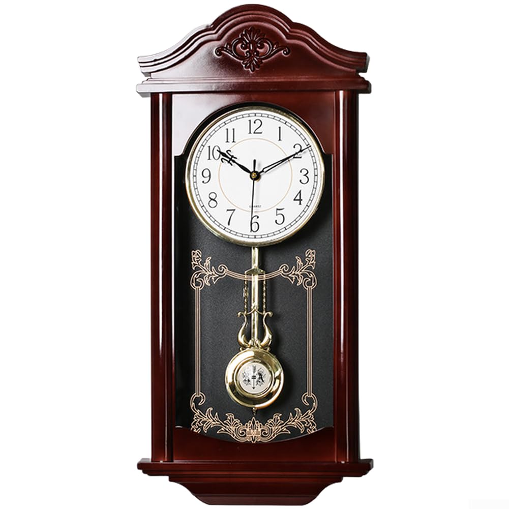 Reloj de pared grande con péndulo vintage, diseño retro oscilante con movimiento silencioso, elegante decoración rectangular para sala de estar, dormitorio, estudio, acabado caoba, 60 cm