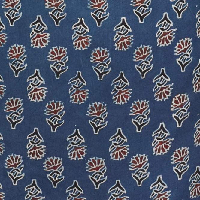 Image of Ethnics of Kutch Womens's Ajrakh Modal Silk Natural Dye Hand Block Print Unstitched Kurta Fabric