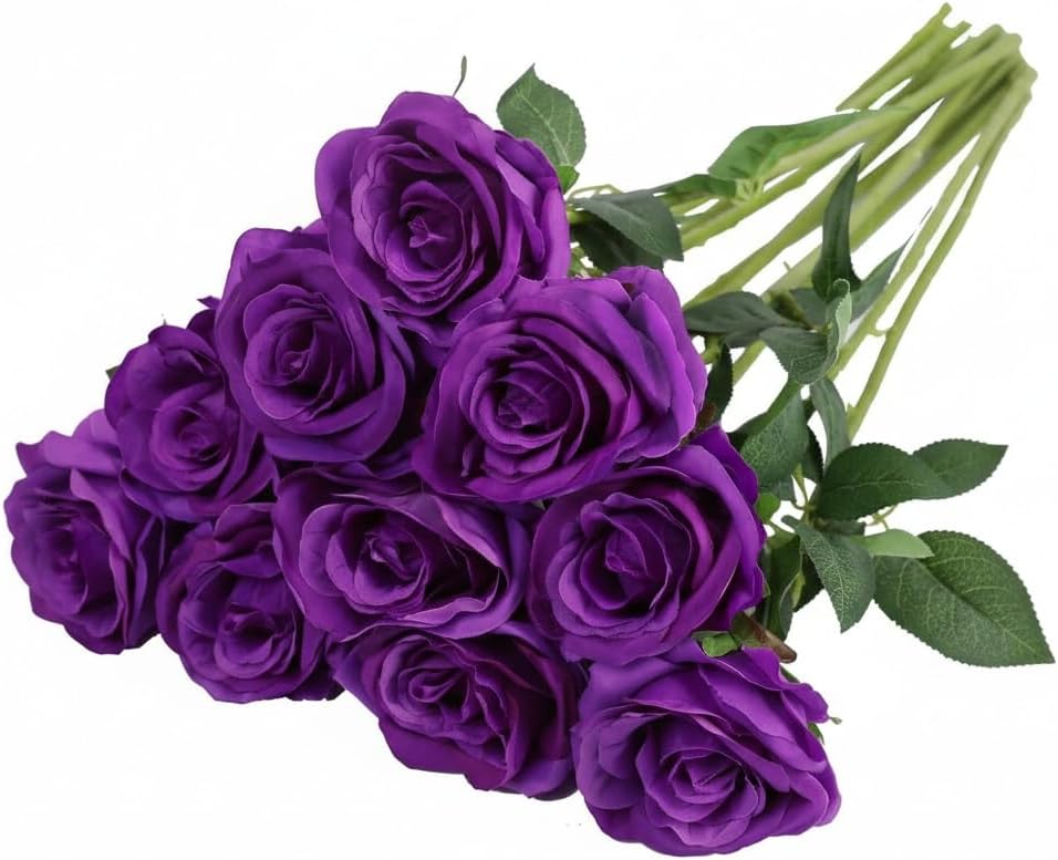 Artificial Roses for Wedding Centerpieces Indoor Decor Silk Flower Arrangements with Realistic Touch Bulk Set of Faux Flowers for Home Decoration(10)