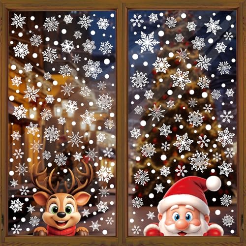 DERAYEE 8 Blätter gucken Santa & Rudolph Fenster haftet Schneeflocken...