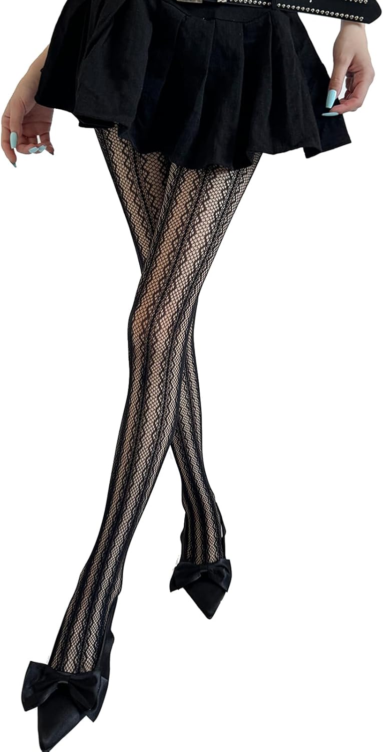 Women's Sheer Tights Diamond Grid Pattern High Waist Control Pantyhose Stretchable Retro See Through Stockings