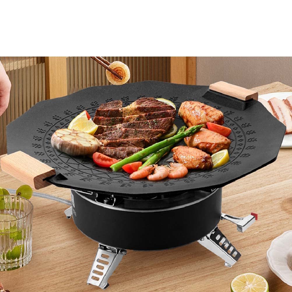 Placa de barbacoa de gas para camping al aire libre, portátil, piedra hexagonal, antiadherente, sin humo, de inducción