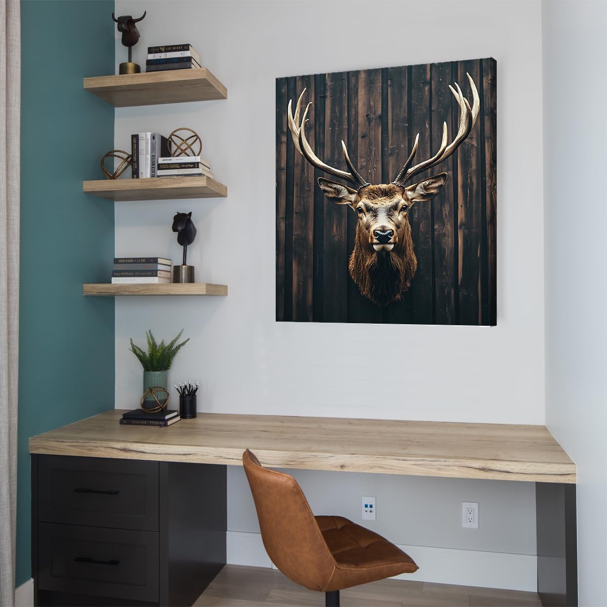 Lamina arte en lienzo ciervo farmhouse vintage marco int. 70x90cm
