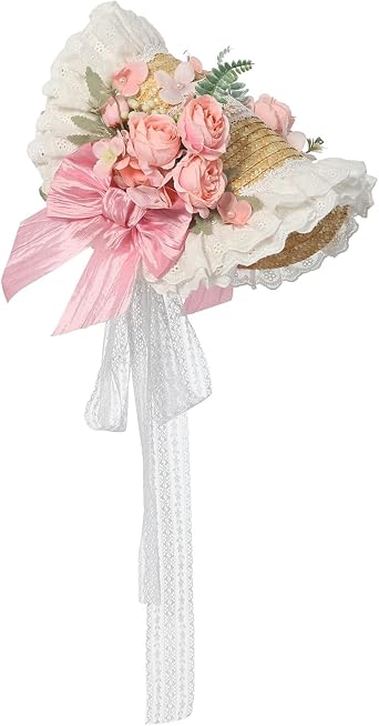 COSDREAMER Women Victorian Hat Tea Party Hat Bows Flowers Straw Hats