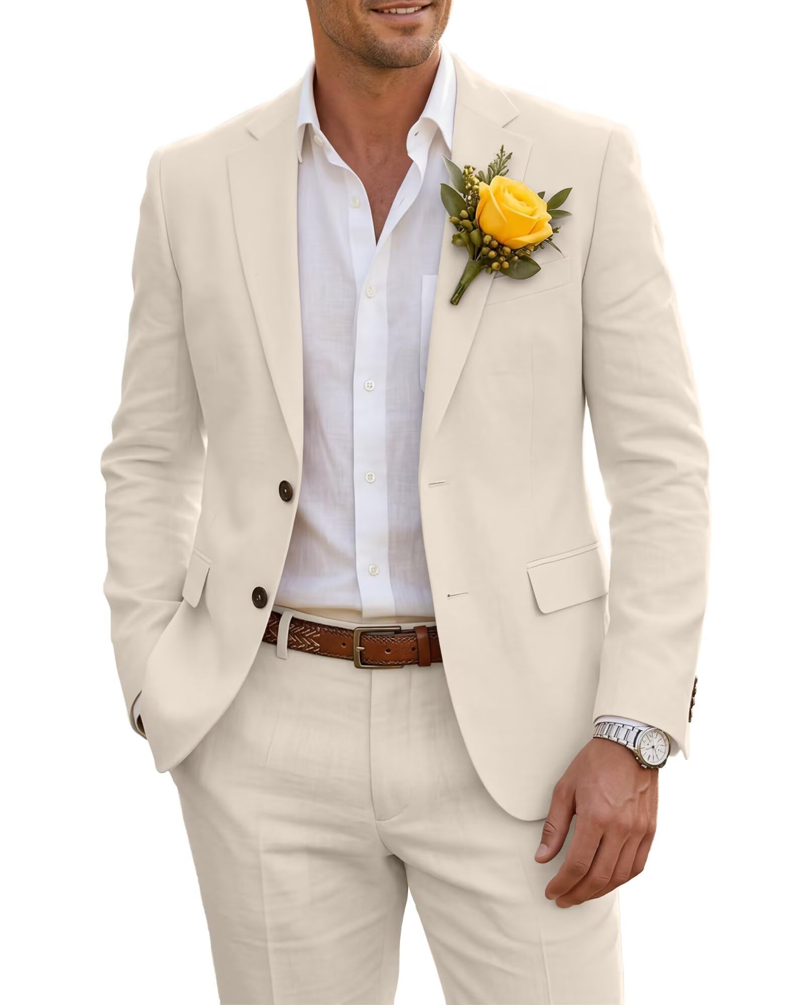 Wehilion Men's 2 Piece Linen Suit