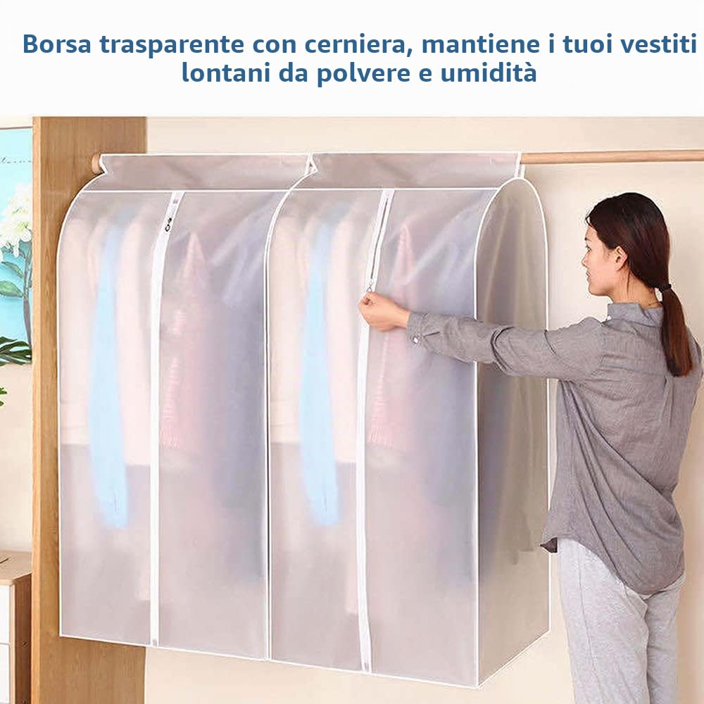 Custodia protettiva per indumenti per indumenti,Cerniera completa, borsa per la conservazione dei vestiti sospesa traslucida a prova di polvere, impermeabile, per armadio