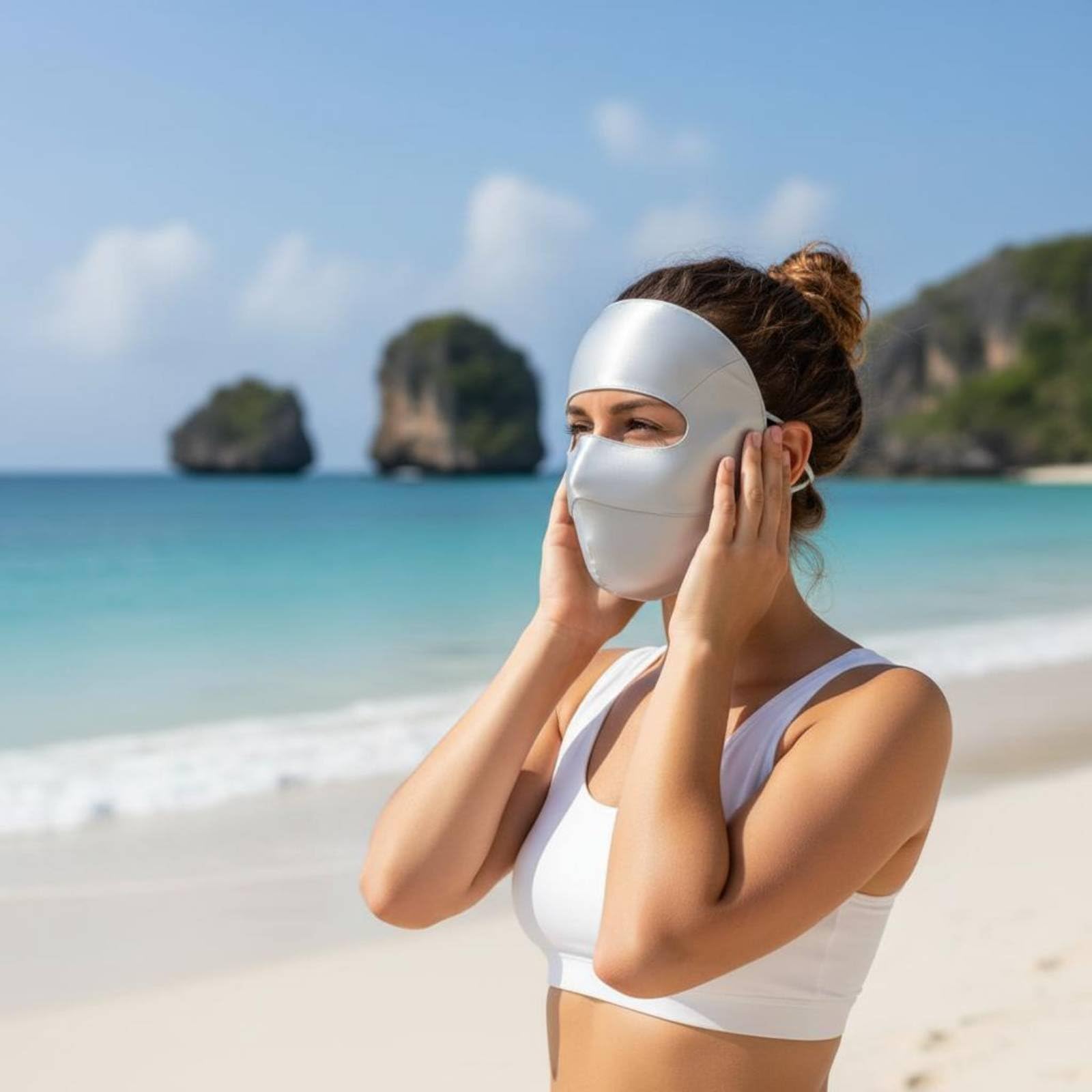 Sonnenschutz Gesichtsmaske Gesichtsschutz Facekini Gesichtsbedeckung mit Innovativem Design für Maximale Gesichtsbedeckung für Strandurlaub Gartenarbeit Outdoor Aktivitäten Alltag, Hellgrau