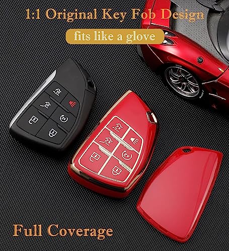 Image of Key Fob Cover for Chevy GMC with Keychain, Tahoe Suburban Equinox Traverse Yukon Denali Terrain Buick Envision Premium Soft TPU Case (6 Buttons Black)