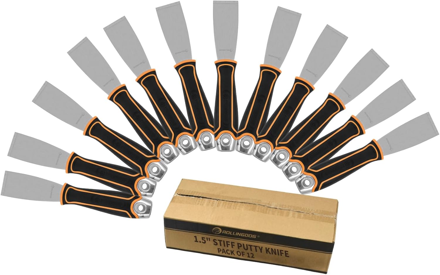 ROLLINGDOG 1.5 Inch Stiff Putty Knife - Stainless Steel Chisel Paint Scraper Tool for Wallpaper Stripping(Pack of 12)