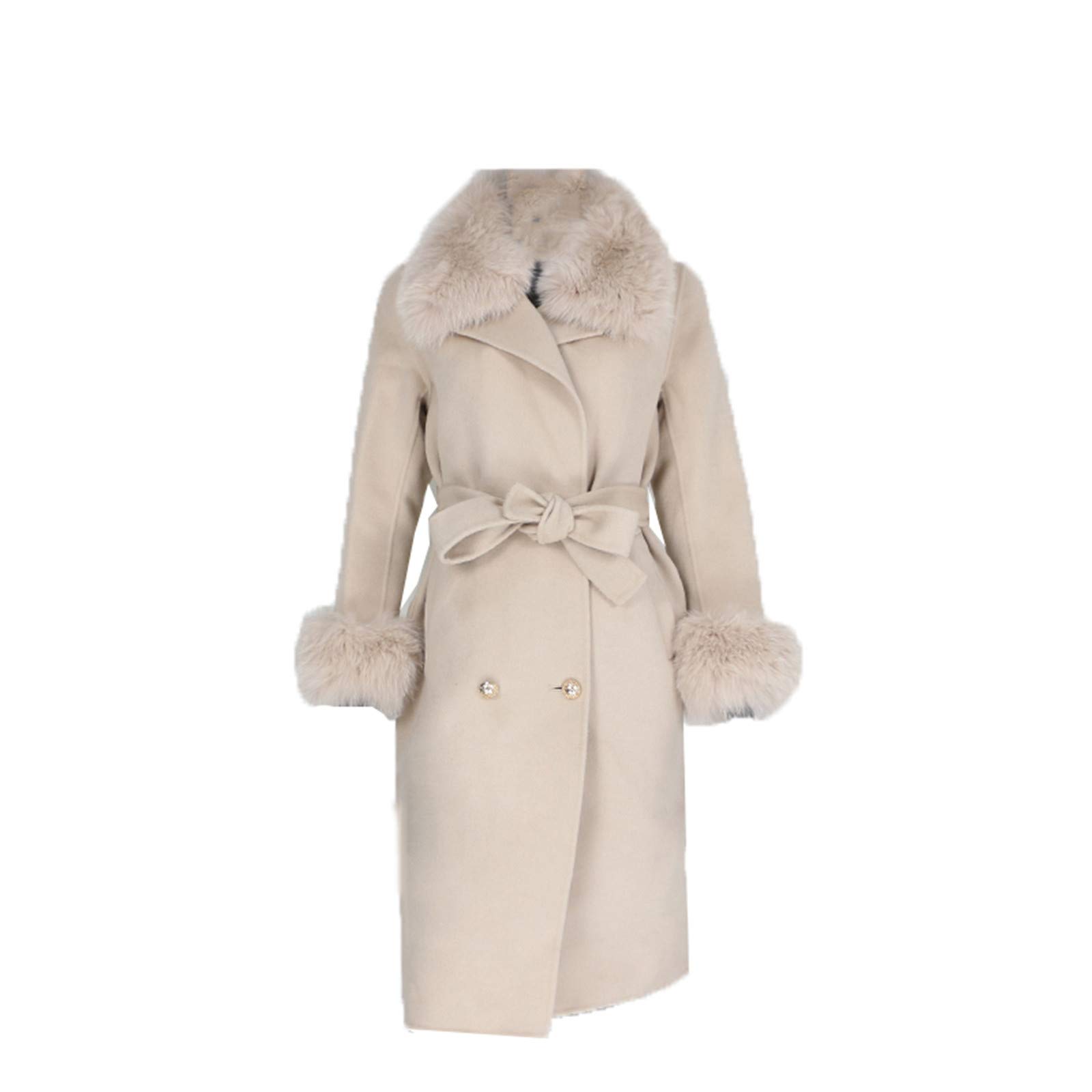 MNXOIA Cashmere Wool Blends Coat Double Breasted Winter Jacket Women Fur Collar Outerwear