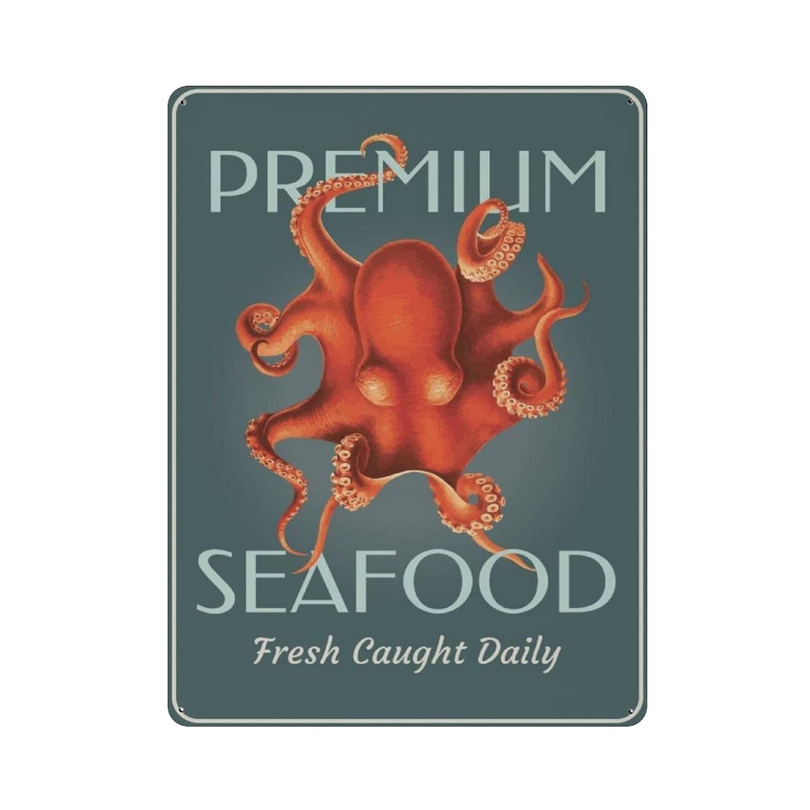 Octopus Seafood Metal Signs, Fun Poster For Bar Kitchen Cafe Farmhouse Wall Decor 12x16 inch