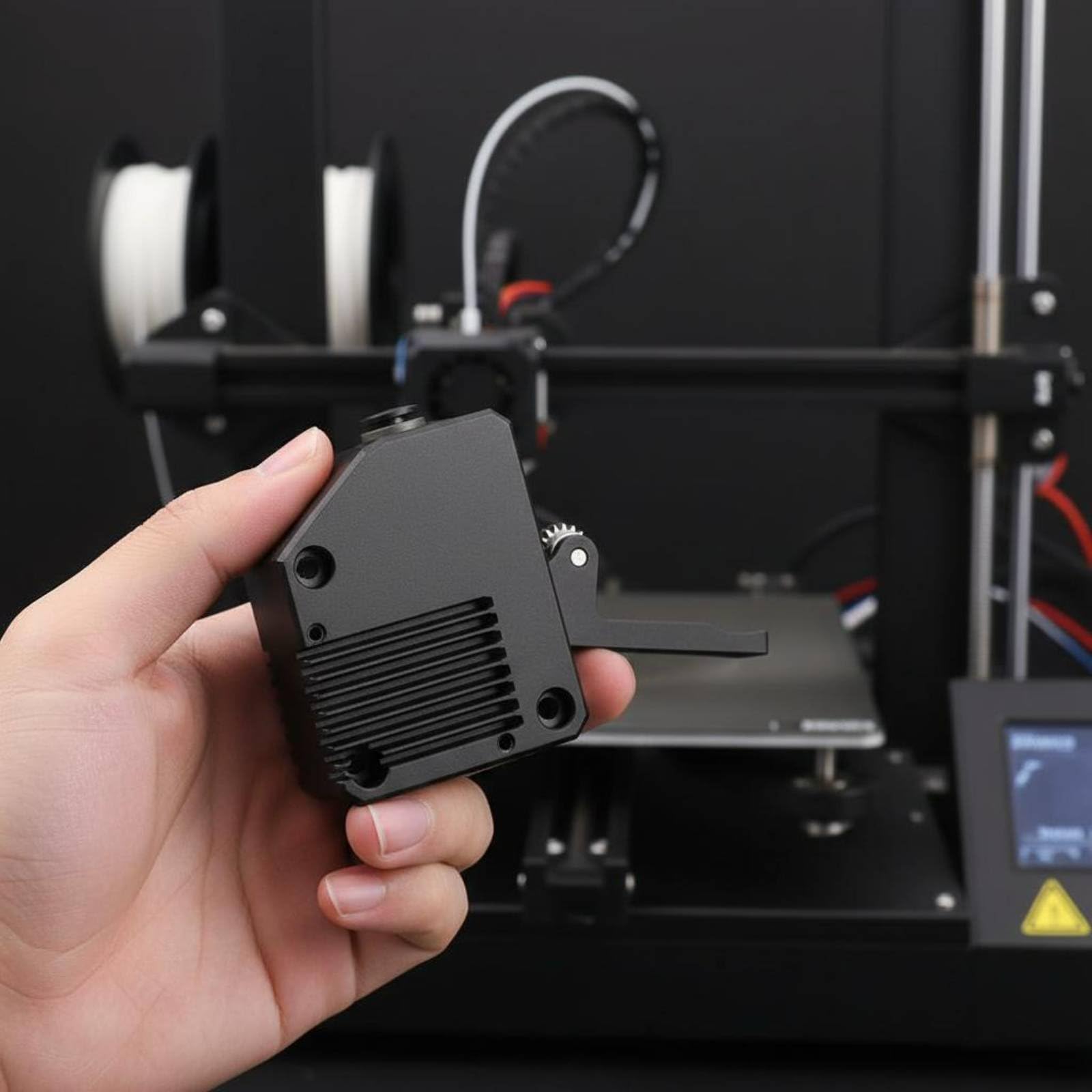 Extrudeuse d'Imprimante 3D Extrudeur à Double Engrenage Entraînement Filament Rapport 3 1 Corps Métal Dissipation Optimisée Roues Acier Trempé, Noir, Gaucher