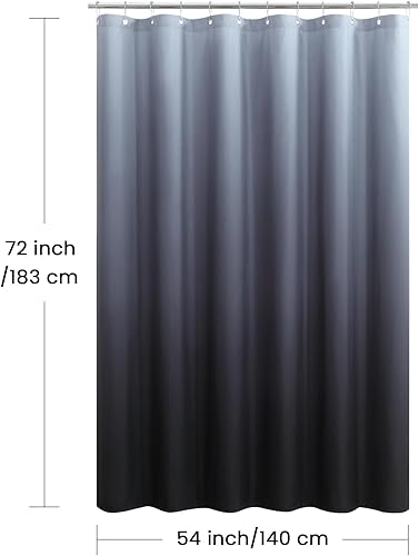 Miniatura 6 de Cortina de ducha de tela para cabina, cortinas de ducha con degradado negro y gris para baño, cortinas de baño impermeables, 54" An x 72" Al