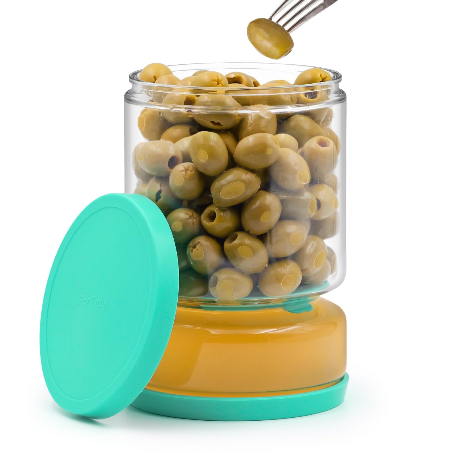 ForTidy Glass Pickle Jar with Strainer for Pickle Lover - 50 oz Airtight Olive Container with Silicone Lids, Kitchen Organization Must-Have Versatile Hourglass Jar, BPA-Free, Dishwasher Safe (Green)