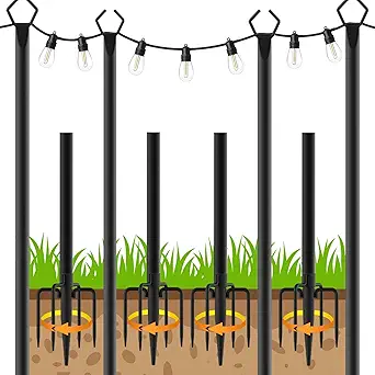 4 Pack String Light Poles,10 Ft Metal Poles with Fork for Outdoor String Lights,Outdoor Light Poles with Fork,Poles/Post/Stand for Outside,Patio,Deck,Backyard,Garden Wedding,Party