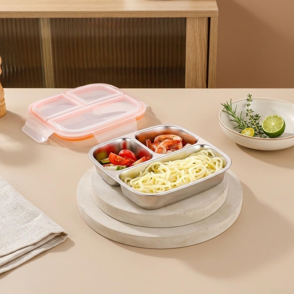 Caja de comida de acero inoxidable, 17,6 cm, con tapa, apilable