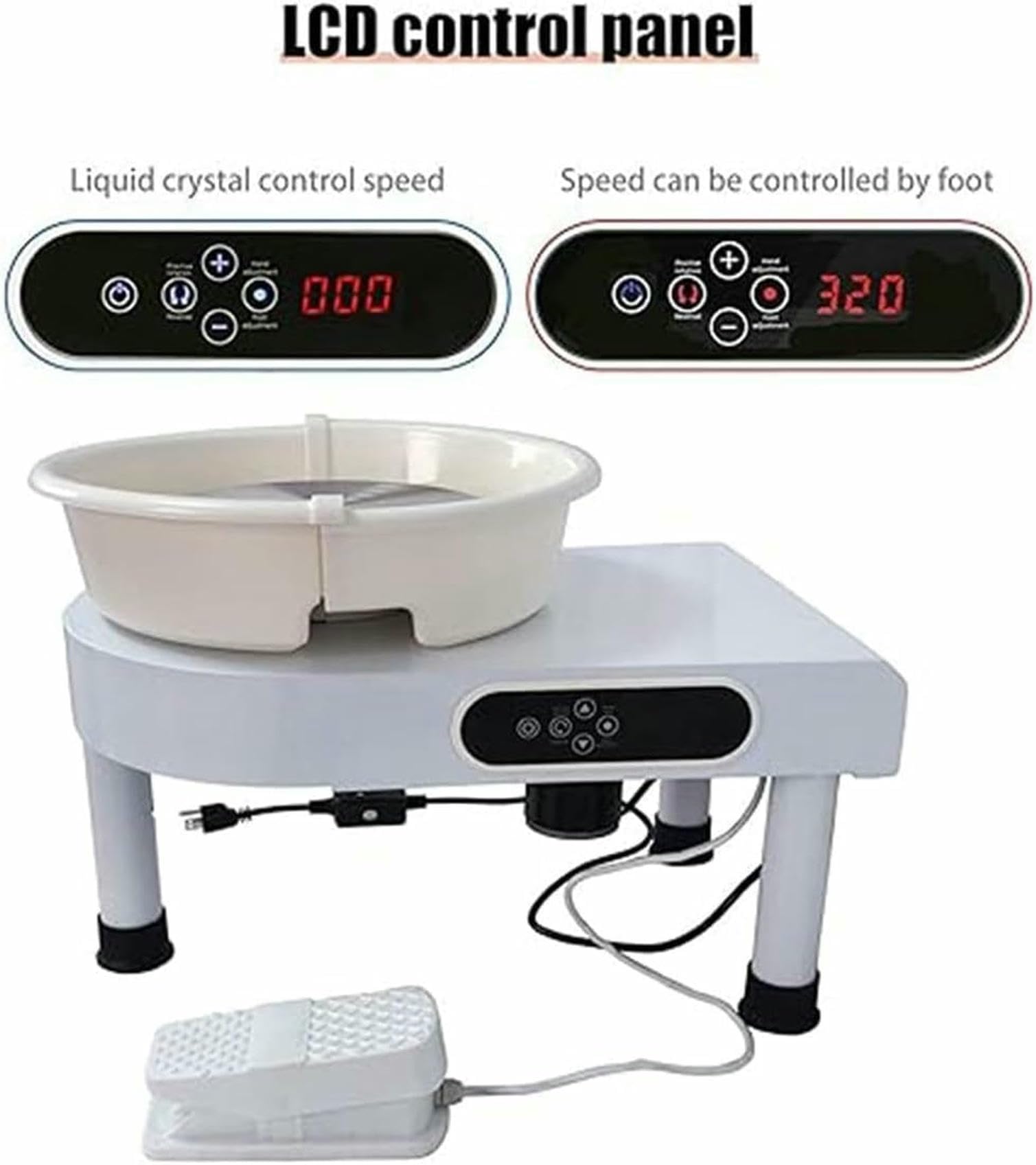 Torno De Cerámica, Máquina Formadora De Tornos, Velocidad Ajustable De 60 A 300 RPM, Panel LCD Manual, Pedal ABS, Cuenco Desmontable, para Trabajos De Arte, Manualidades Y Bricolaje~/