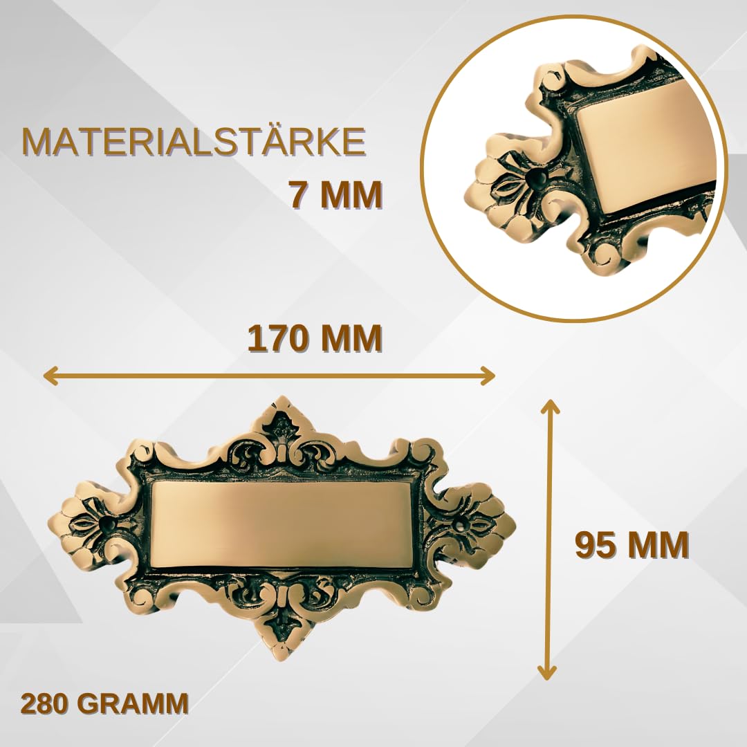 Elegantes Antik-Design: Massives Messing-Türschild 17,5 x 0,7 x 10 cm inklusive individueller Gravur für Haustüren, Briefkästen und Eingangsbereiche
