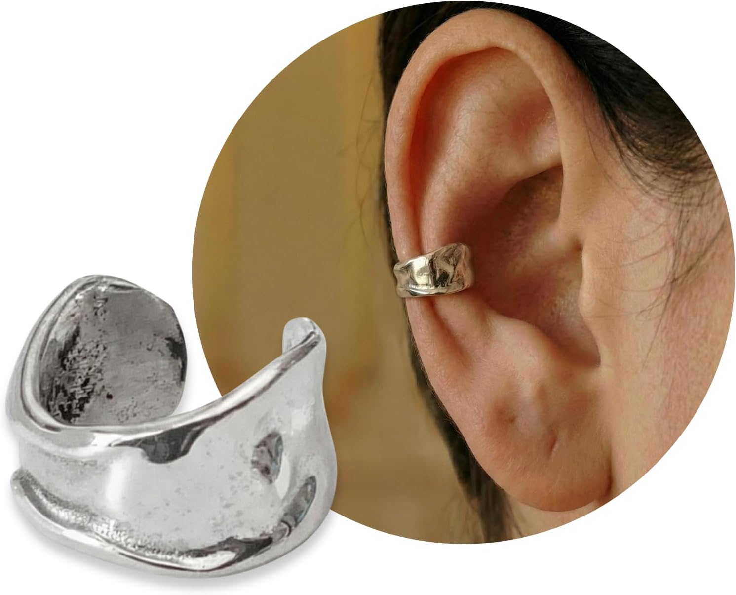 Handmade Single Band Adjustable Ear Cuff, Sterling Silver Clip On Non Piercing Huggie Earrings for Women, Modern Minimalist Dainty Fake Ear Cartilage Clips