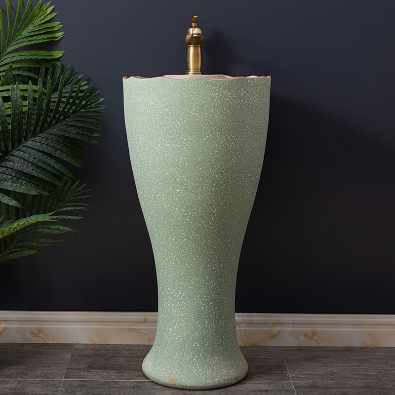 Pedestal Sinks Ceramic Sink Wash Basin Balcony Wine Glass Shaped Floor-Standing Bathroom (A)
