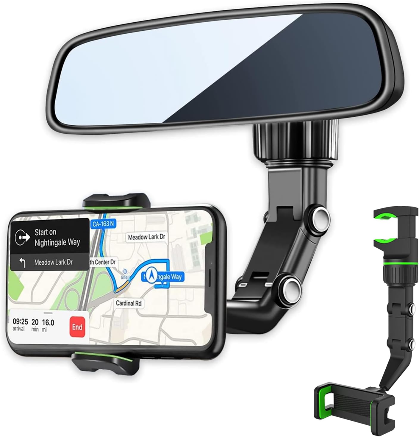 Rearview Mirror Phone Holder for Car-360° Rotatable and Retractable Car Phone Holder with Adjustable Length Upgraded Multifunctional Rearview Mirror Phone Holder for All Mobile Phones and All Car