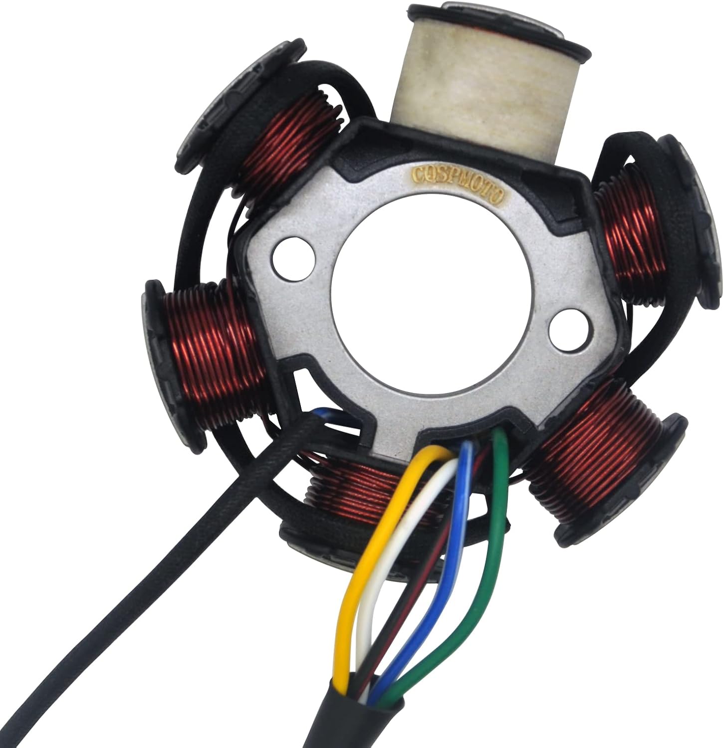 Magneto Stator Coil 5 Wire AC 6 Pole Ignition Stator Magneto for GY6 125cc 150cc Engine Stator Replacement for Scooter ATV Go Kart TAOTAO Dune Buggy (4-pin Plug with Latch)