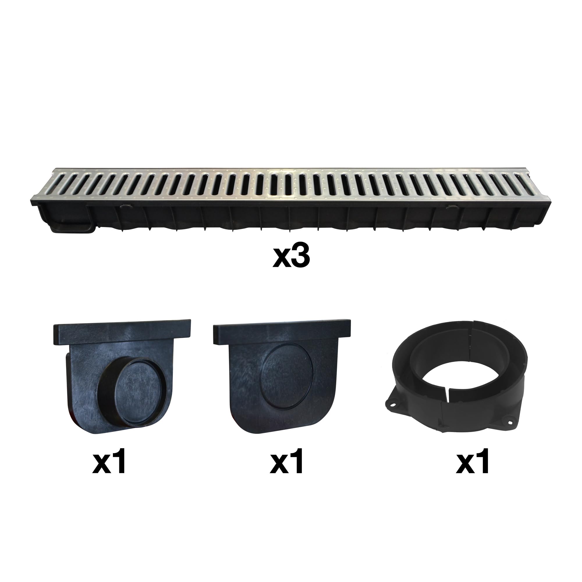 Jardibric - Kit Caniveau Drainage A15 3 m (Lot de 3 x 1 m) - Grille Acier Galvanisé - Jardin Terrasse