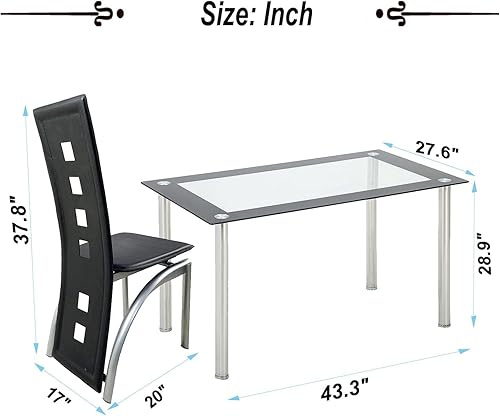 Miniatura 2 de HomVent Juego de mesa de comedor para 4, pequeño comedor de vidrio templado, mesa de cocina y sillas para espacios pequeños, transparente, blanco,