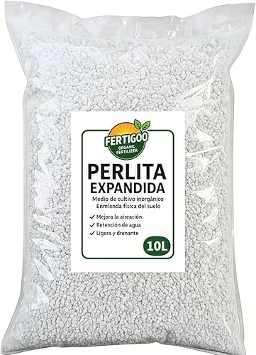 Fertigoo Perlita para Plantas 10L | Granulometria Gruesa 3-6mm | Sustrato Ligero de Jardineria Que Mejora Drenaje y Aireación en Macetas, Semilleros, Esquejes, Horticolas, Suculentas y Cactus.