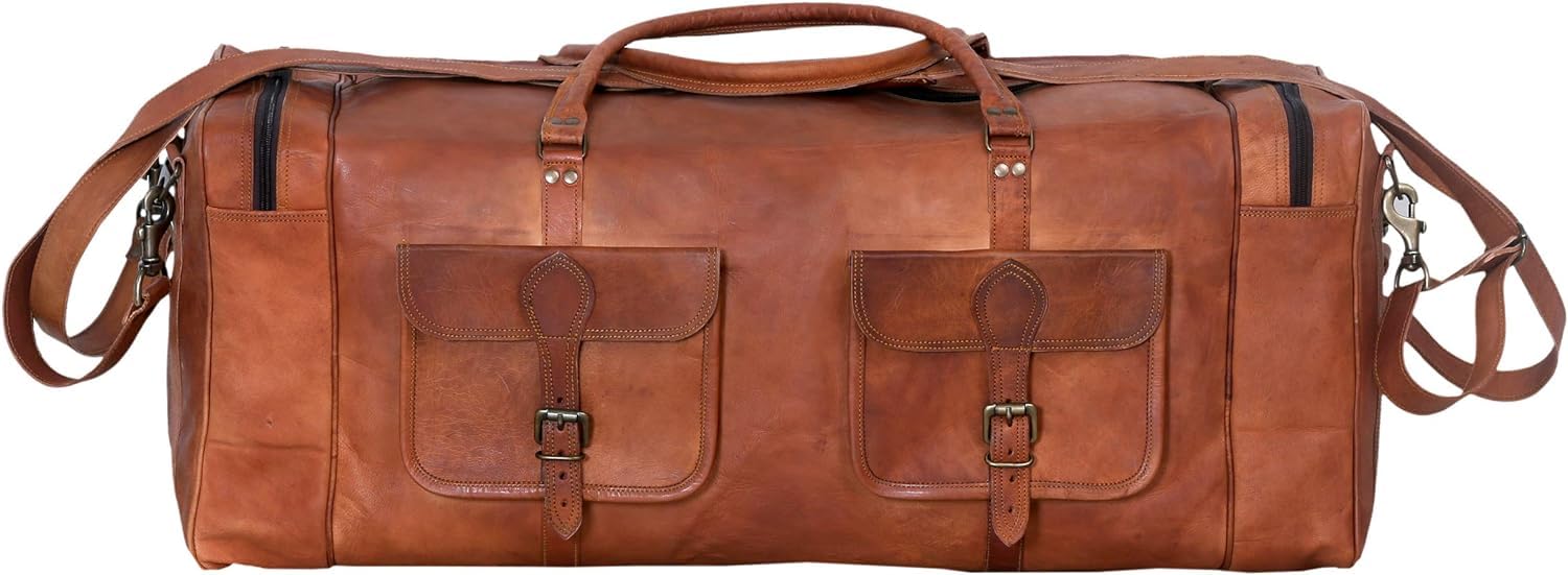 Handgefertigte große Leder-Reisetasche für Herren - Übernachtung, Wochenende, Fitnessstudio, Wandern, Vintage, Größe XL, braun, 76 cm