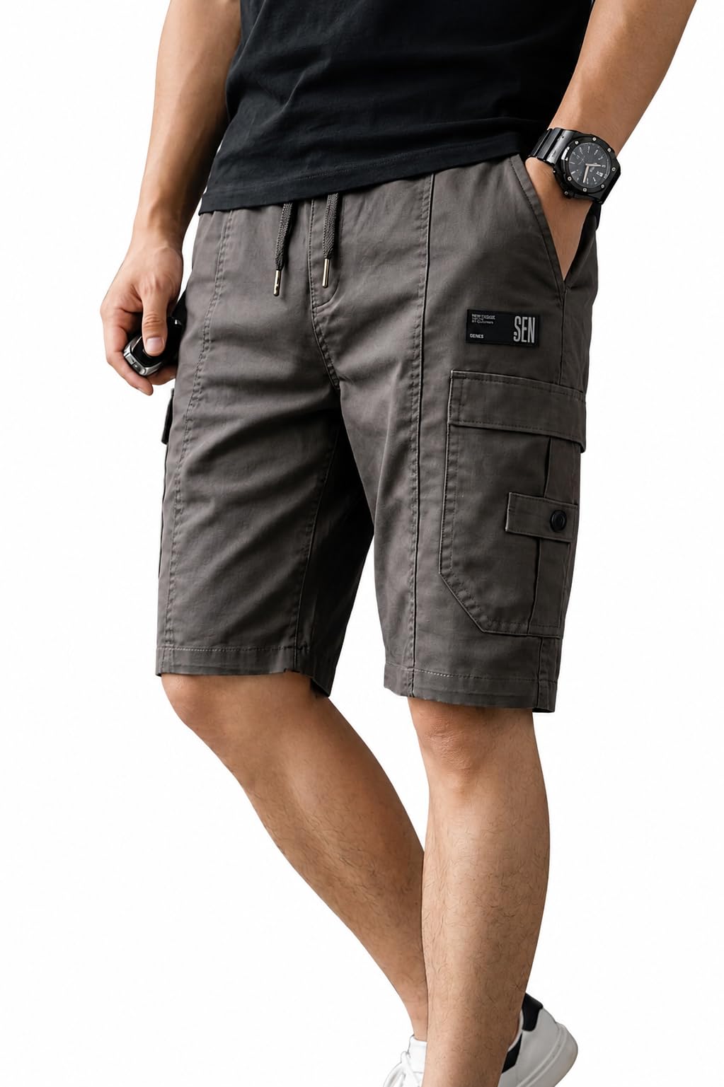 Men's Cotton Cargo Shorts | Solid | Regular Fit Casual Shorts with 5 Pockets | Comfortable Summer Wear-picture-49