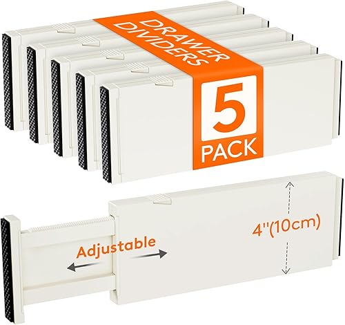 Lifewit Paquete de 5 separadores de cajones de 4 pulgadas de alto, 11-17 pulgadas ajustables para cajones, separadores de aparadores expandibles en