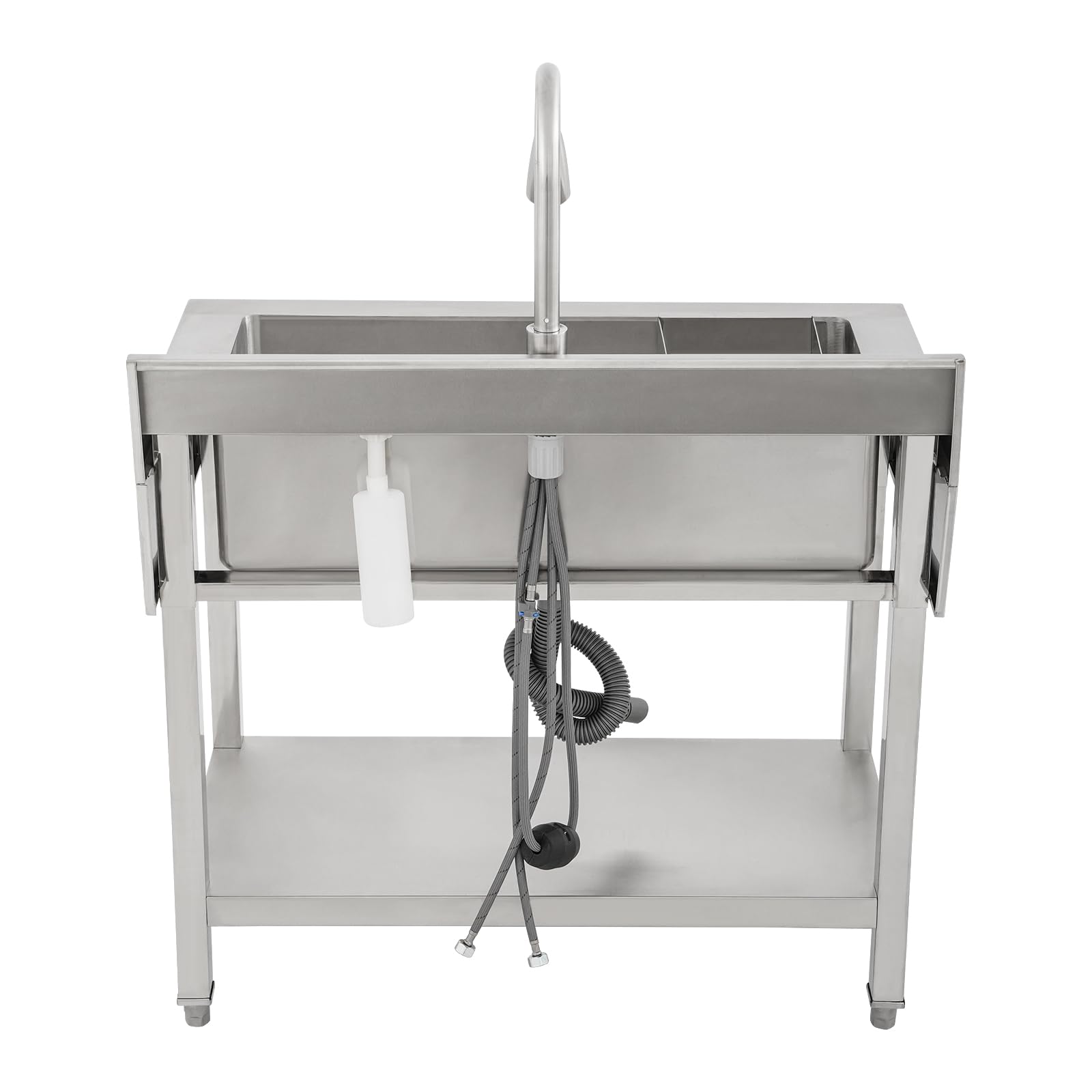 Lavando de acero inoxidable independiente, fregadero individual de cocina rectangular con pedestal, fregadero móvil para cocina, garaje, exterior(90x50x80 cm)