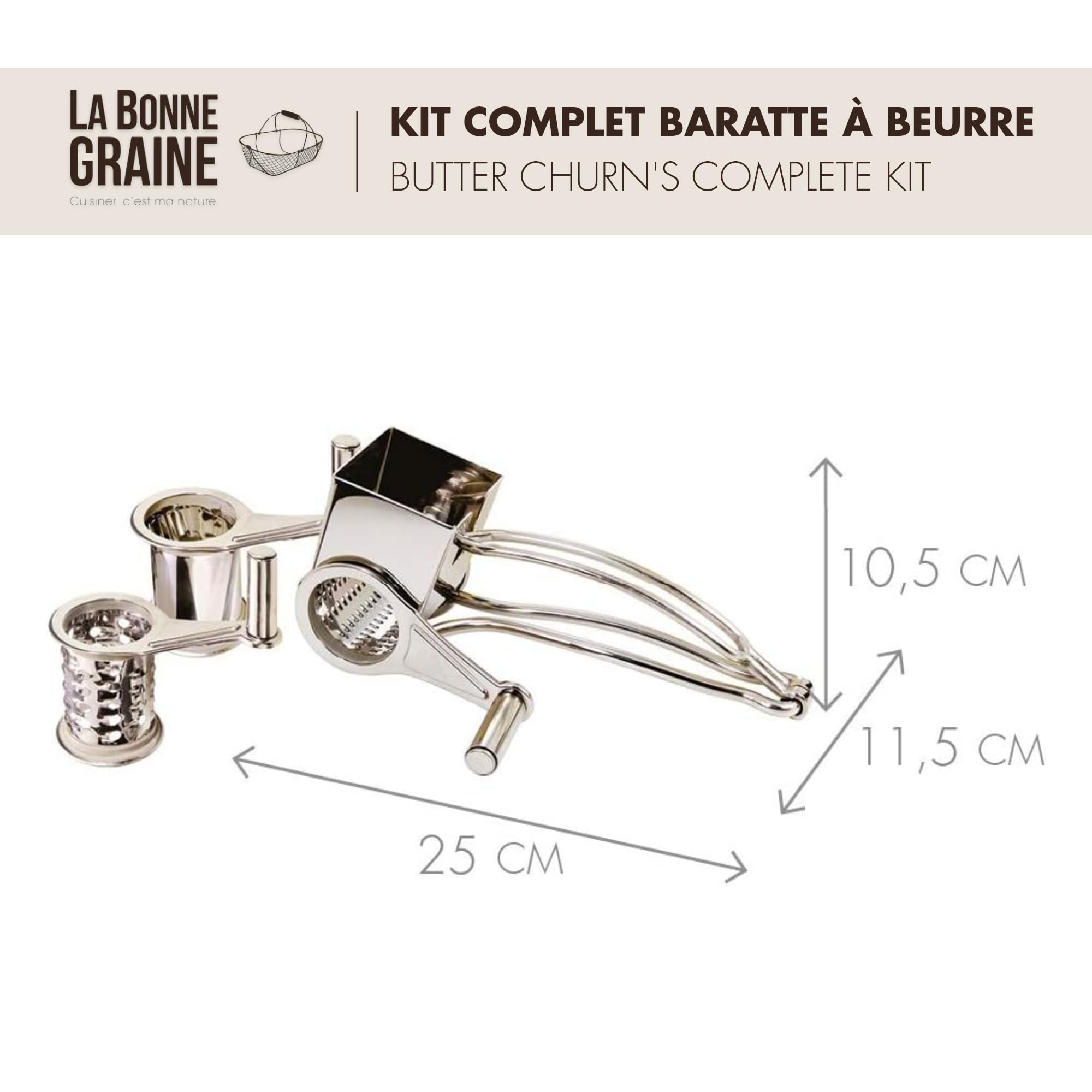 La Bonne Graine N3010 Moulin Râpe 3 Tambours INOX