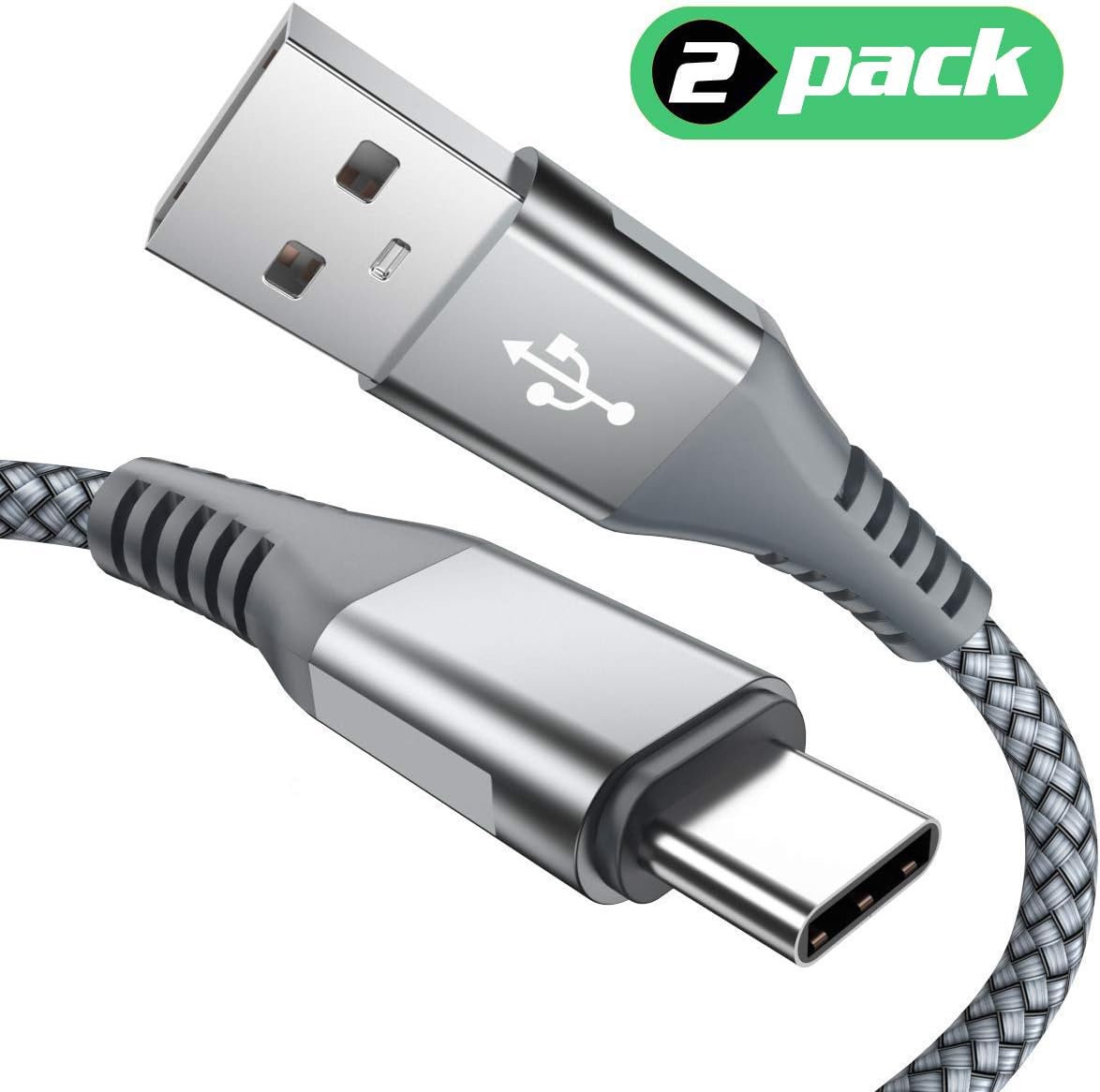 One enjoy USB C Cables,(2-Pack 2M) USB Type C Cables USB C to USB A Cable Nylon Braided Cord Compatible with Note 9,S8 S9 Plus,Pixel,L.G V30 G6 G5 (Grey)