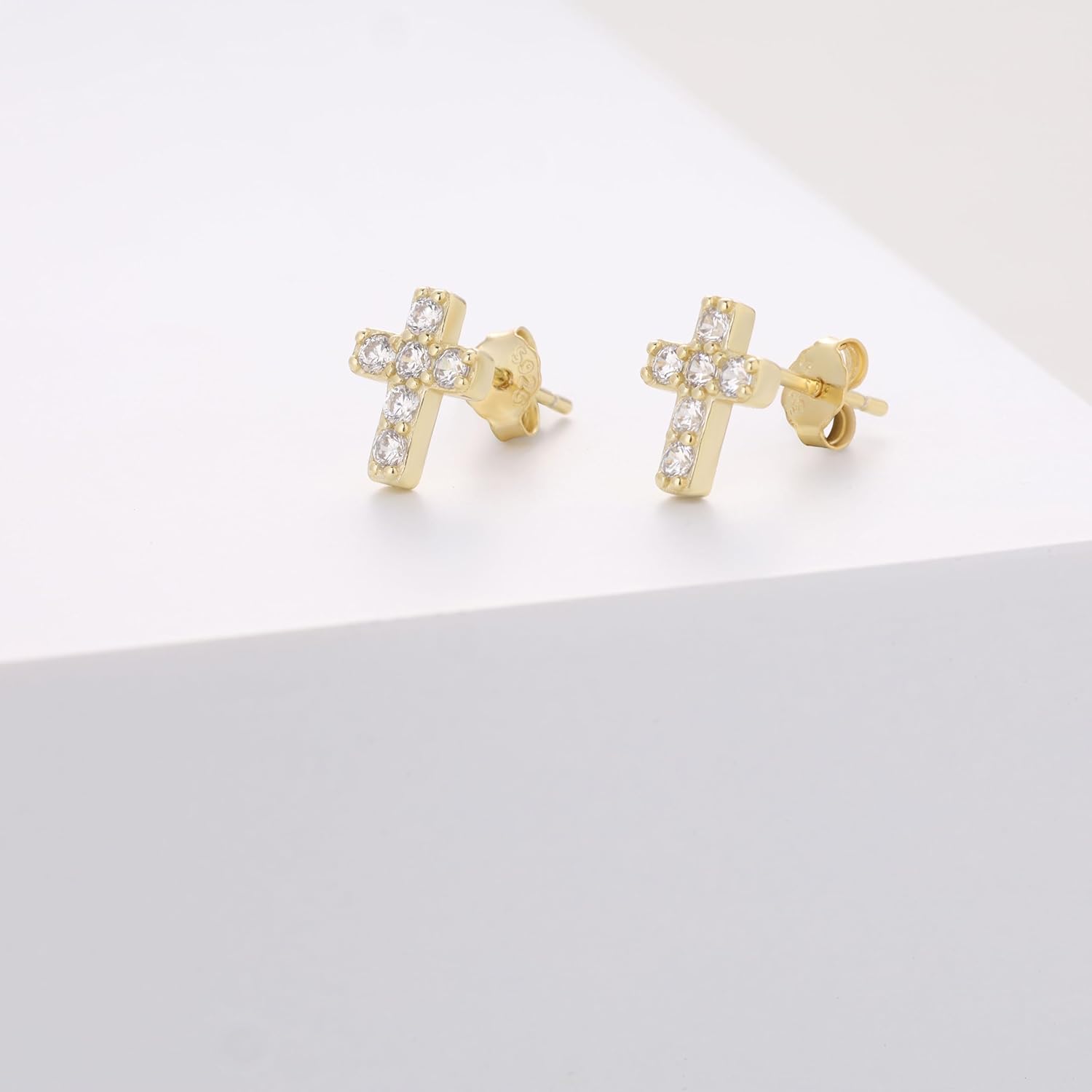 GAVU 925 Sterling Silver Cross Earrings Studs for Women, 14 Gold Plated Earrings Silver Earrings - Image 6